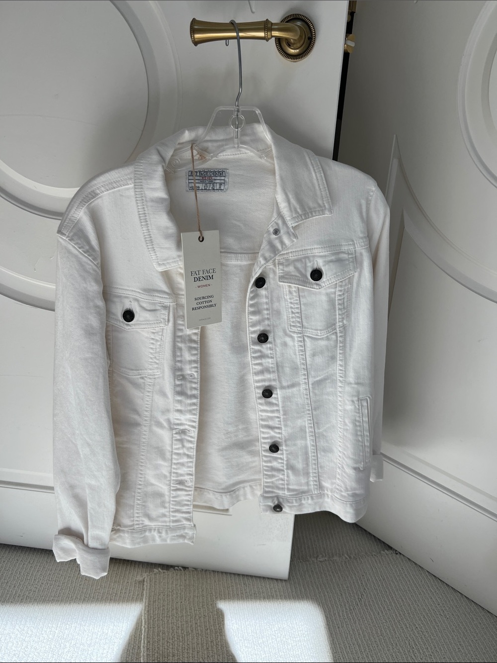Fat Face White Denim white Jacket with Black Buttons